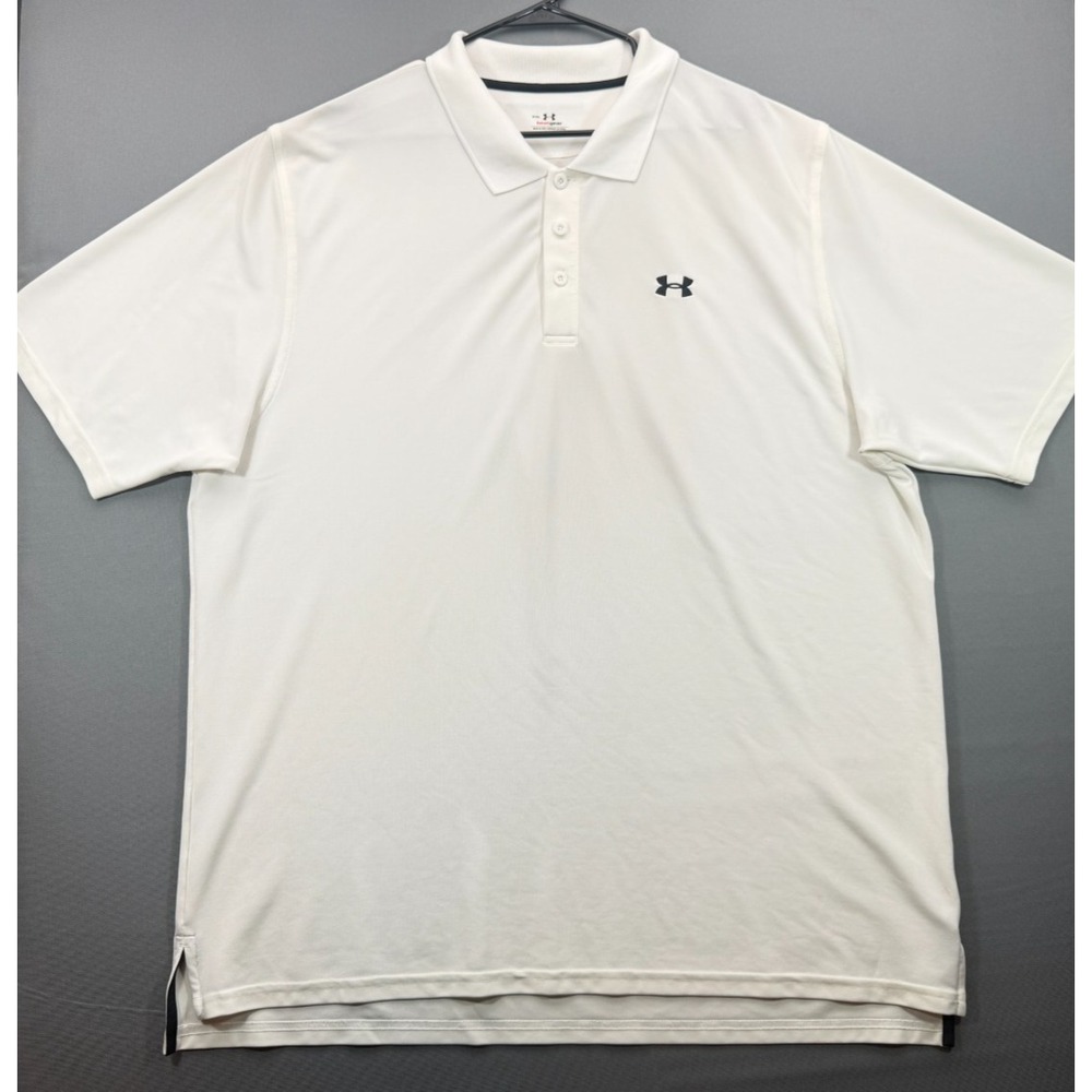 Under Armour Mens XXL White HeatGear Performance Golf Polo Short Sleeve Shirt